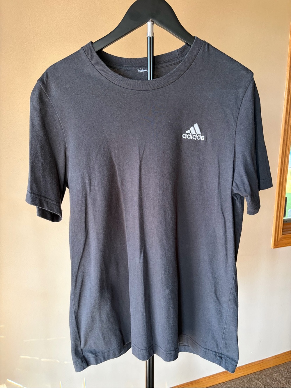 adidas Black Short Sleeve Crew T-Shirt with White Logo